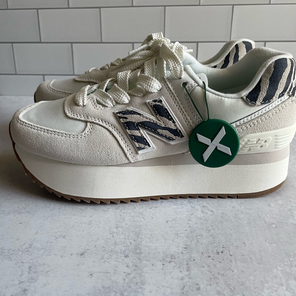 New Balance 574 Plus Sea Salt Animal Zebra Print 7.5 new with tags